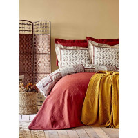 Набор постельное белье с пледом и покрывалом Karaca Home Maryam bordo 2020-1 бордовый евро