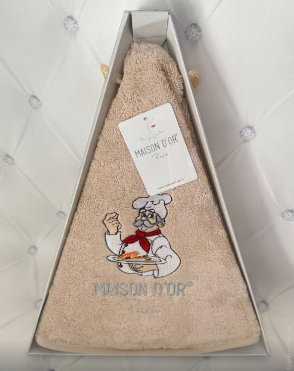 Махровий круглий рушник Maison Dor D - 70 см для кухні з вишивкою темно-бежевий