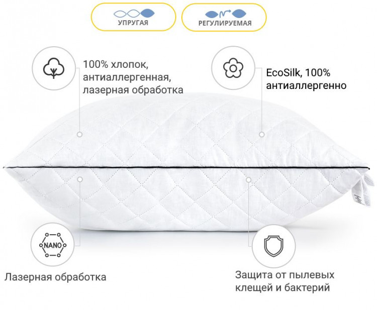 Подушка антиалергенна Mirson Royal Pearl EcoSilk 60x60 см, №120, пружна
