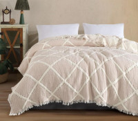 Муслиновое покрывало Moss Home 230x250 см Ромбы крем - пудра
