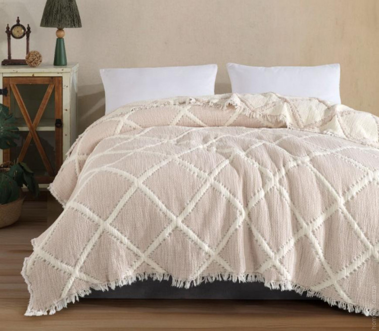 Муслиновое покрывало Moss Home 230x250 см Ромбы крем - пудра