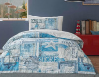 Постільна білизна TAC Ranforce Maren turkuaz полуторний з простирадлом на гумці