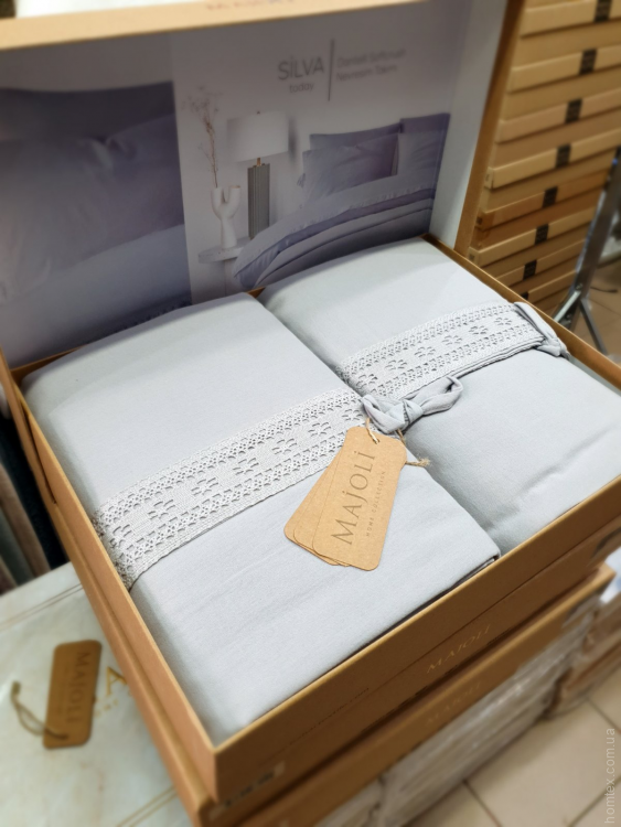 Постільна білизна Majoli Silva today євро варена бавовна з мереживом сіра Постільна білизна Majoli Silva today євро варена бавовна з мереживом сіра