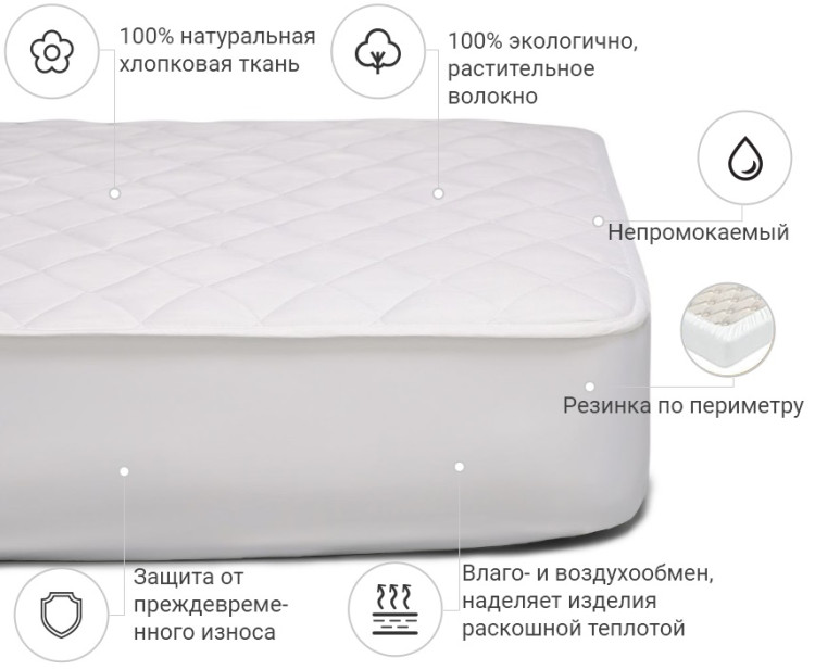 Наматрасник Mirson Natural Line Стандарт Cotton 80x190 см, №966 (водонепроницаемый с резинкой по периметру)