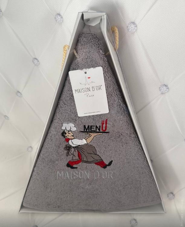 Махровий круглий рушник Maison Dor D - 70 см для кухні з вишивкою сіре