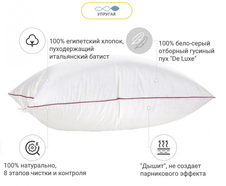 Подушка Mirson пуховая DeLuxe белая 50x70 см, №902, упругая