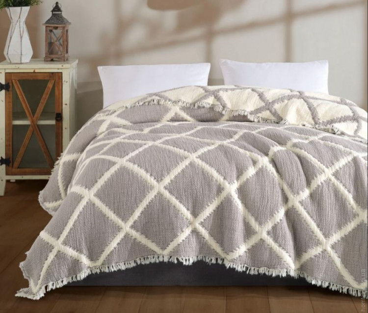 Муслиновое покрывало Moss Home 230x250 см Ромбы крем - бежевый
