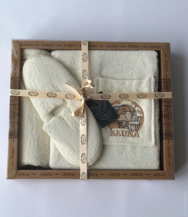 Набор для сауны женский Purry (юбка, чалма, тапочки) Sauna кремовый