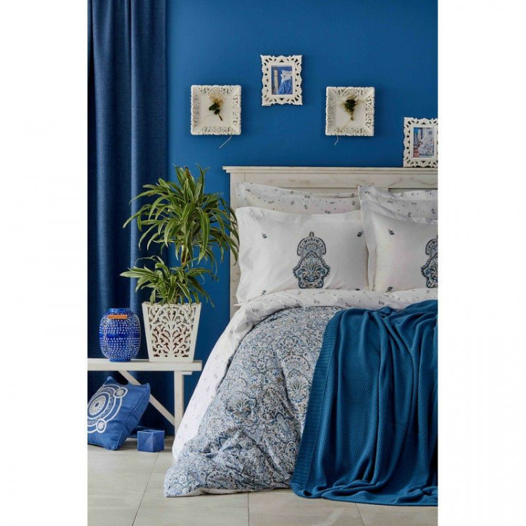 Набор постельное белье с пледом Karaca Home Paula indigo 2019-1 евро