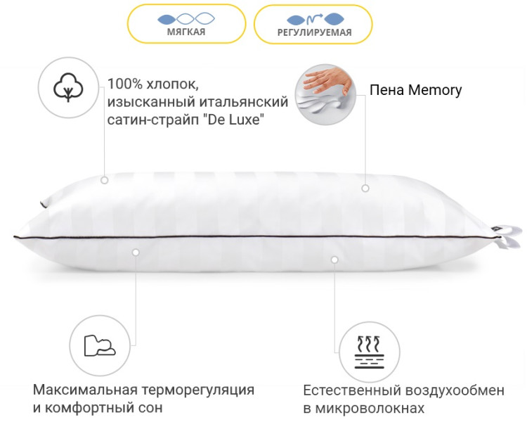 Подушка Memory Mirson Royal Pearl Hand Made 70x70 см, №1489 м'яка