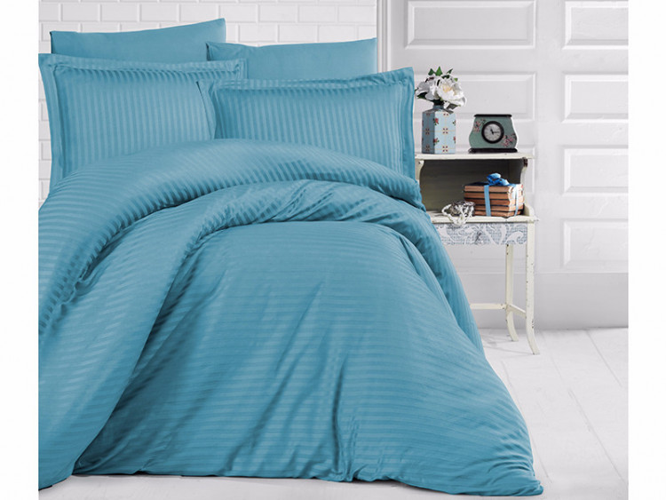 Постельное белье Saten Strip 160*220 (ТМ ARAN CLASY) Turkuaz