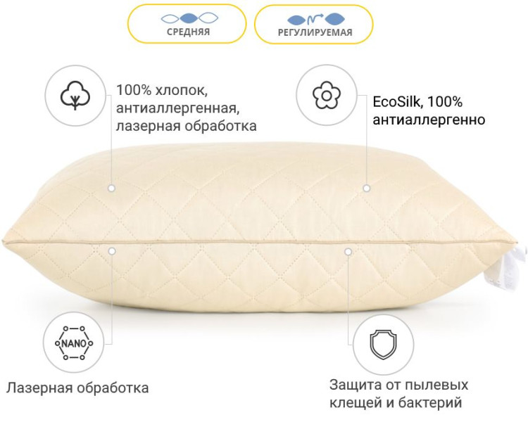 Подушка антиалергенна Mirson "Carmela" EcoSilk 40x60 см, №119, середня