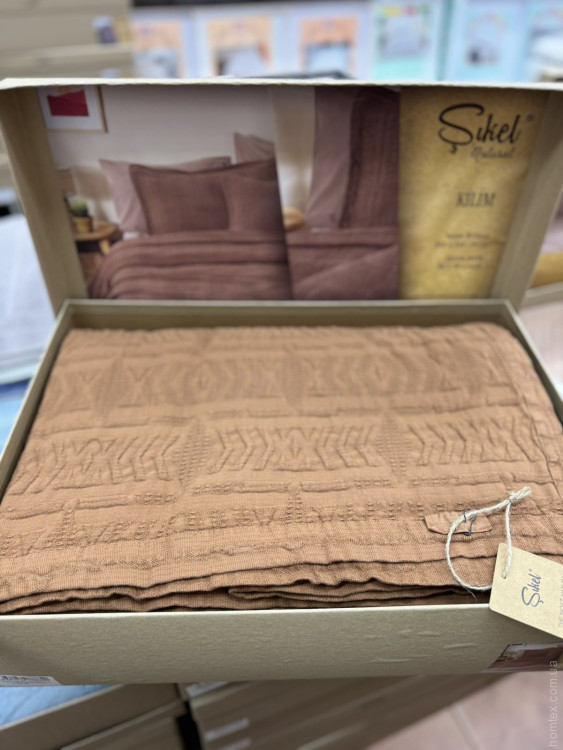 Покрывало хлопковое с наволочками Sikel Kilim горчичное 240х260 см с наволочками