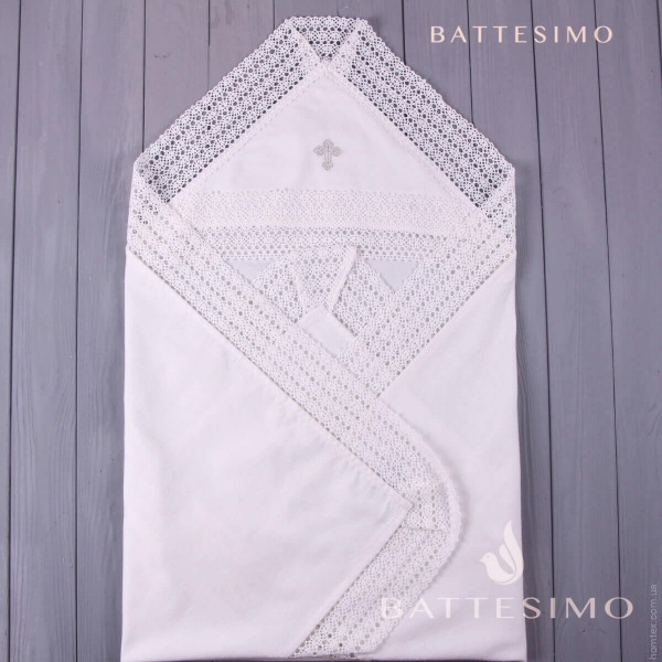 Крыжма для крещения Battesimo Ажурная байковая белая