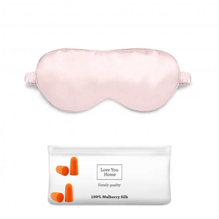 Набір для сну Love You: маска+чохол+беруші рожевий із натурального шовку