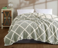 Муслиновое покрывало Moss Home 230x250 см Ромбы крем - мятный