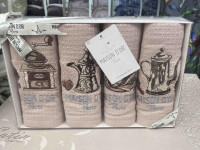 Набір кухонних рушників вафля+махра з вишивкою Maison Dor з 4-х штук 30х50 см, бежеві