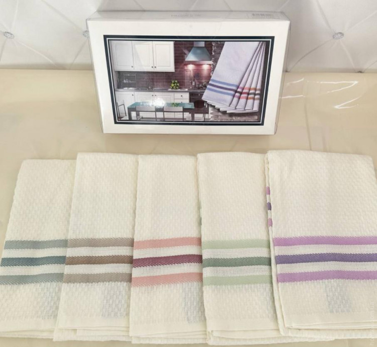 Набір кухонних вафельних рушників Maison Dor з 5-ти штук 45х70 см Кремові