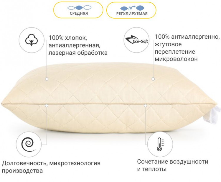 Подушка антиаллергенная Mirson Carmela Eco-Soft 40x60 см, №486, средняя