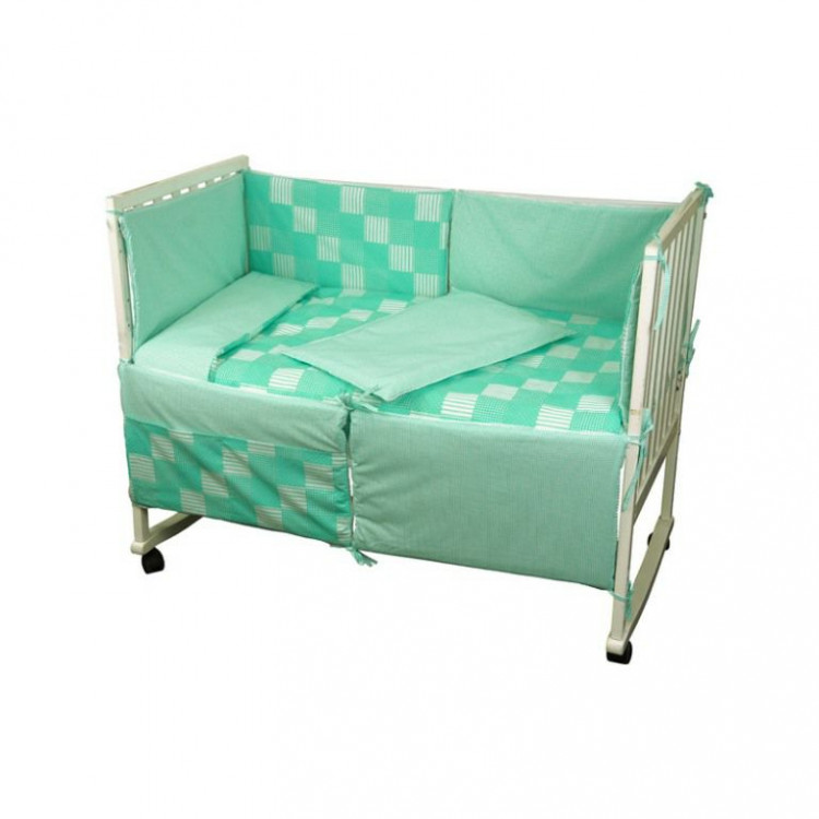Спальный комплект для детской кроватки Руно "Клеточка" зеленая