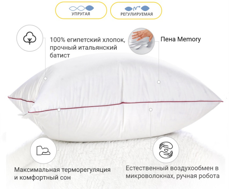 Подушка Memory Mirson DeLuxe Hand Made 40x60 см, №1497 упругая
