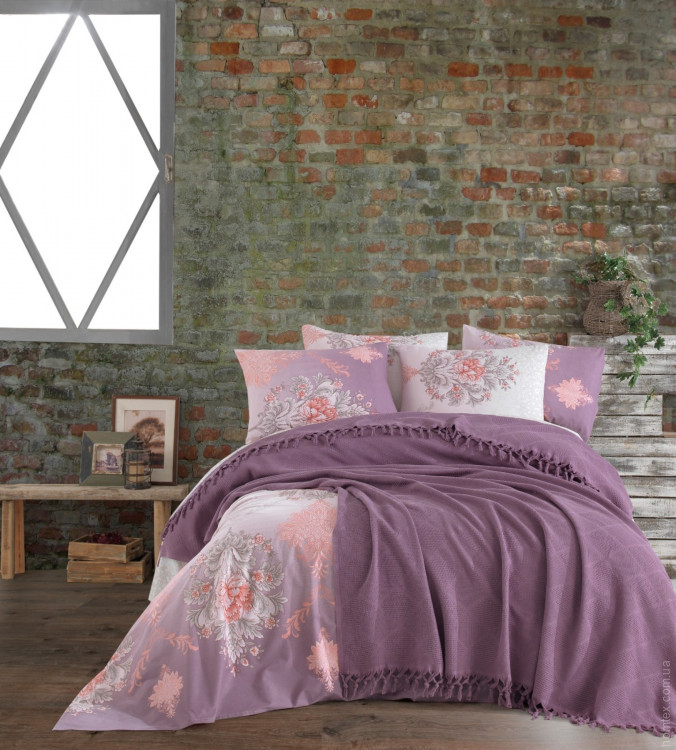Комплект постельного белья с вафельным покрывалом 220x240 см Pike Set (ТМ New Home) Mina Mor