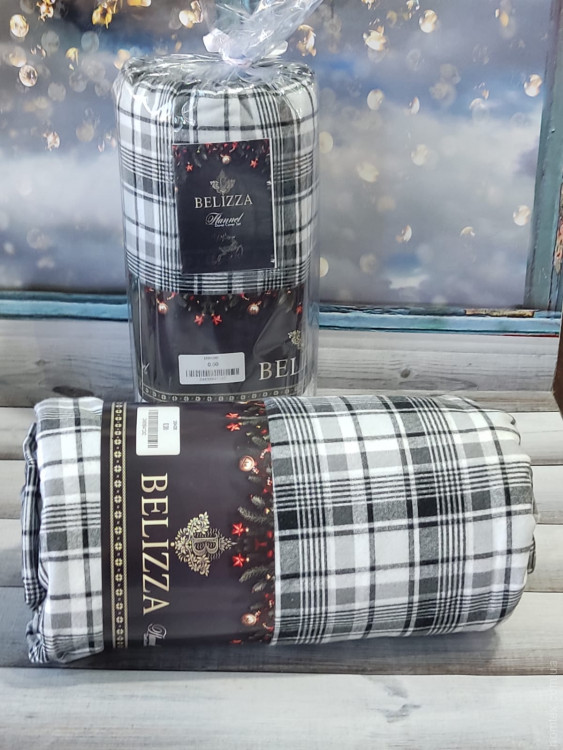 Простынь фланелевая Belizza Classical grey 180x200 + резинка c наволочками 50х70 см