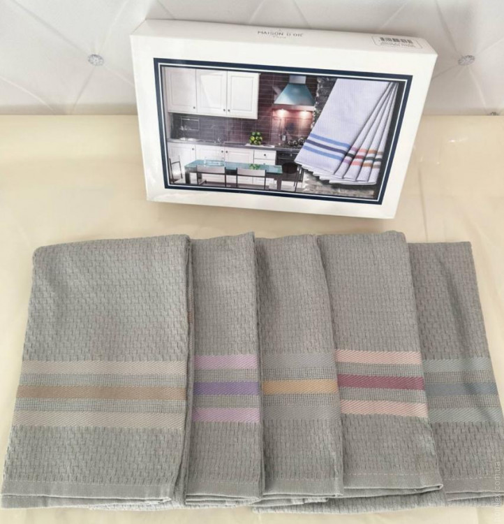 Набір кухонних вафельних рушників Maison Dor з 5-ти штук 45х70 см Сірі