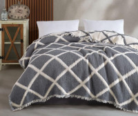 Муслиновое покрывало Moss Home 230x250 см Ромбы крем - антрацит