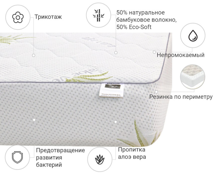 Наматрасник Mirson Alberto Bamboo Aloe Vera 80x190 см, №1031 (непромокаемый на резинке по периметру)