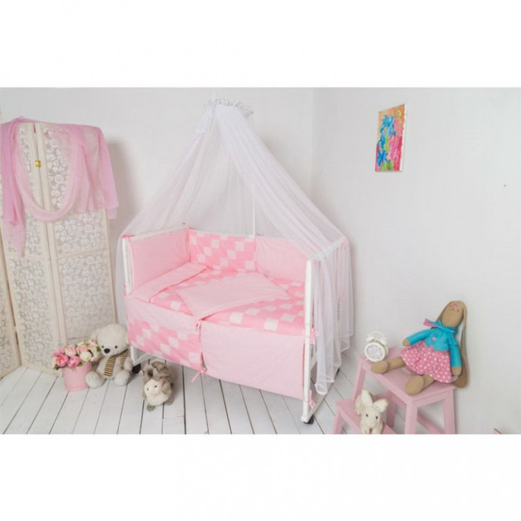 Спальный комплект для детской кроватки Руно "Клеточка" розовая