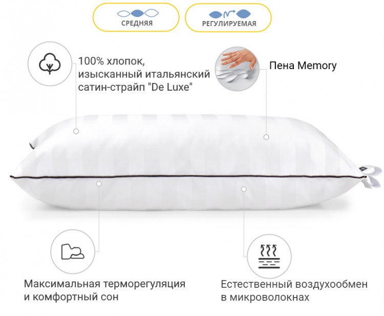 Подушка Memory Mirson Royal Pearl Hand Made 50x70 см, №1490 середня