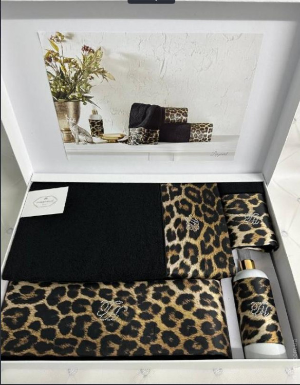 Набір рушників Tivolyo Home Leopard із 3 шт. чорні Набір рушників Tivolyo Home Leopard із 3 шт. чорні