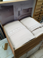 Постільна білизна Majoli Silva mink євро варена бавовна з мереживом бежева Постільна білизна Majoli Silva mink євро варена бавовна з мереживом бежева