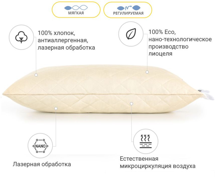 Подушка с Тенсель антиаллергенная Carmela Modal 70x70 см, №1198, мягкая