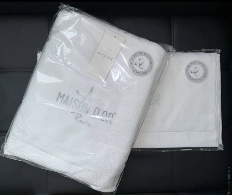 Набір махрових рушників Maison dor Artemis з 2-х штук 50x100 см + 85x150 см білі Набір махрових рушників Maison dor Artemis з 2-х штук 50x100 см + 85x150 см білі