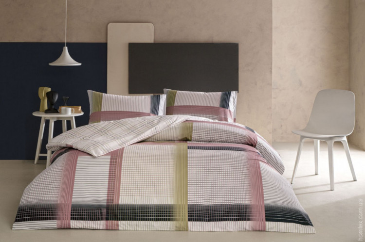 Постельное белье TAC Ranforce Zyra pembe евро с простынью на резинке