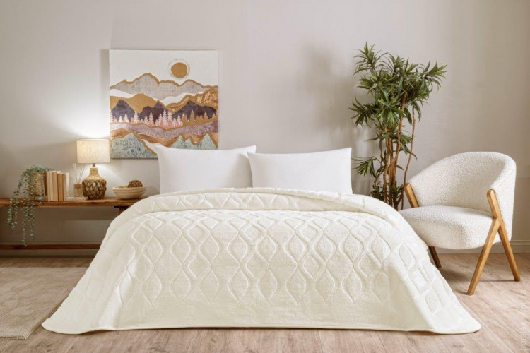 Плед - покрывало с тиснением TAC Emboss 220x240 см молочное Плед - покрывало с тиснением TAC Emboss 220x240 см молочное