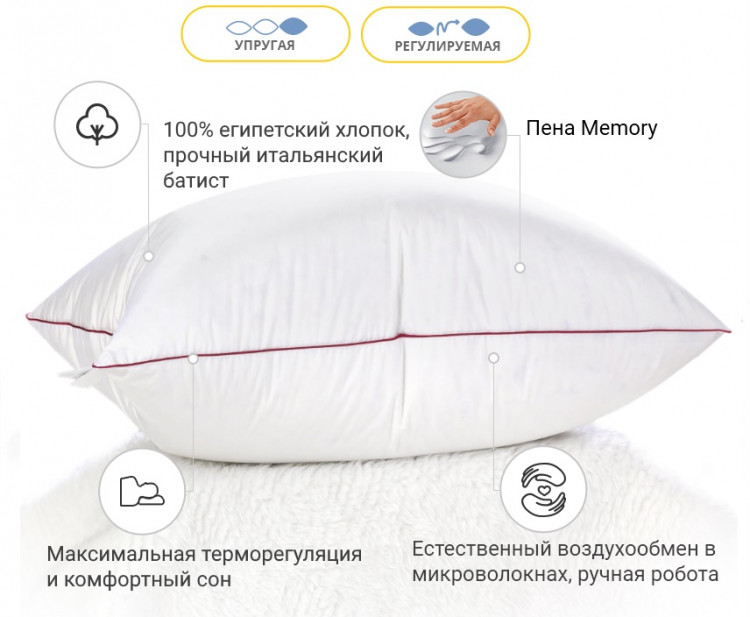 Подушка Memory Mirson DeLuxe Hand Made 60x60 см, №1497 пружна