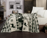 Постільна білизна First Choice ранфорс Deer dark green євро з пледом 220х240 см