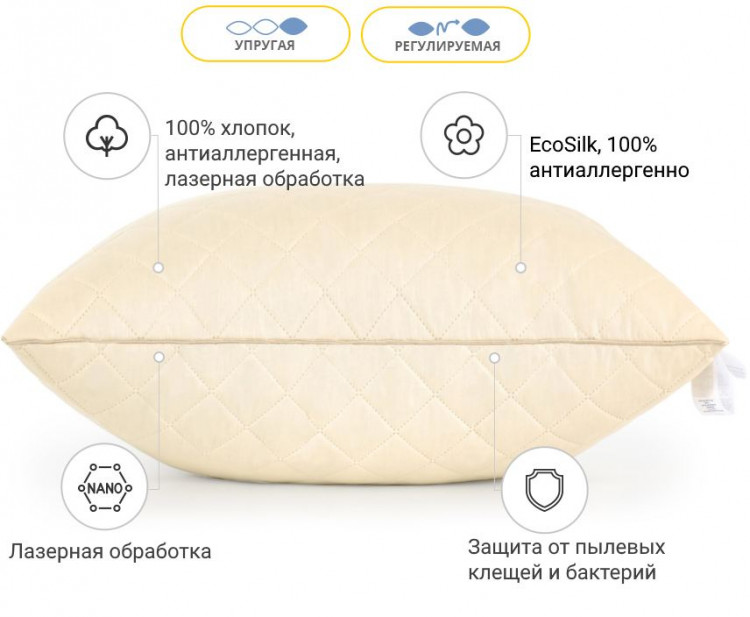 Подушка антиалергенна Mirson "Carmela" EcoSilk 40x60 см, №1163, пружна