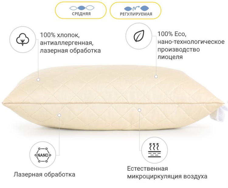 Подушка с Тенсель антиаллергенная Carmela Modal 40x60 см, №0369, средняя