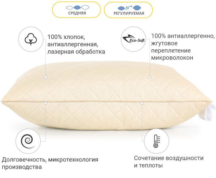 Подушка антиалергенна Mirson Carmela Eco-Soft 70x70 см, №486, середня