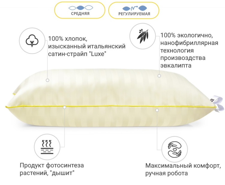 Подушка антиаллергенная с Эвкалиптом Mirson Carmela Hand Made 60x60 см, №625 средняя