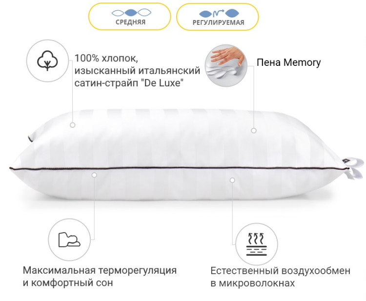 Подушка Memory Mirson Royal Pearl Hand Made 70x70 см, №1490 середня