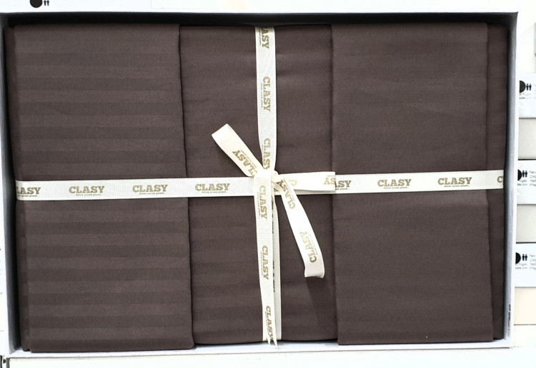 Постельное белье Saten Strip 160*220 (ТМ ARAN CLASY) Kahverengi