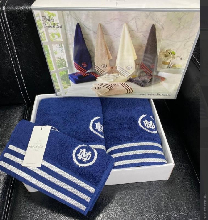 Набор полотенец Maison D'or Paris Delon Navy из 3-х штук 30x50 см+ 50x100 см+ 75x150 см синие