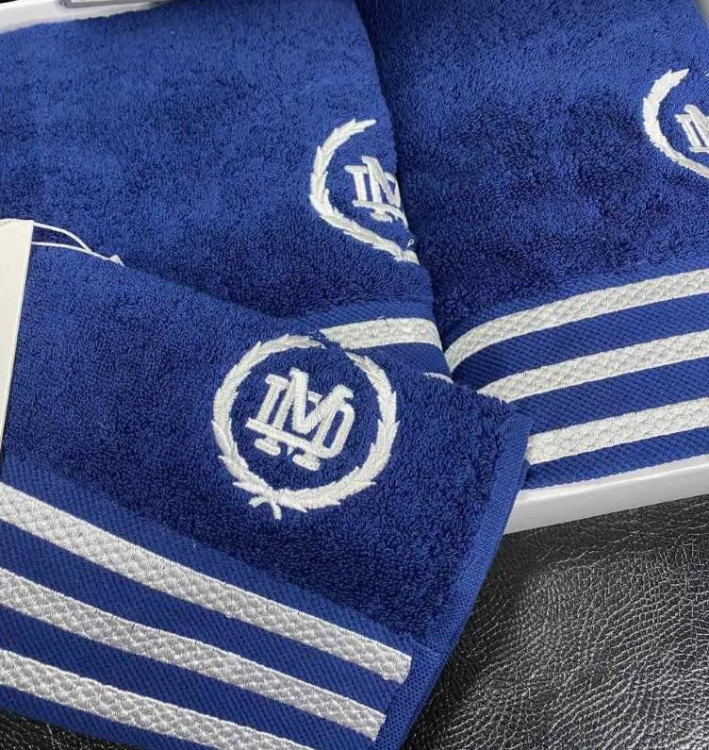 Набір рушників Maison D'or Paris Delon Navy з 3-х штук 30x50 см+ 50x100 см+ 75x150 см сині