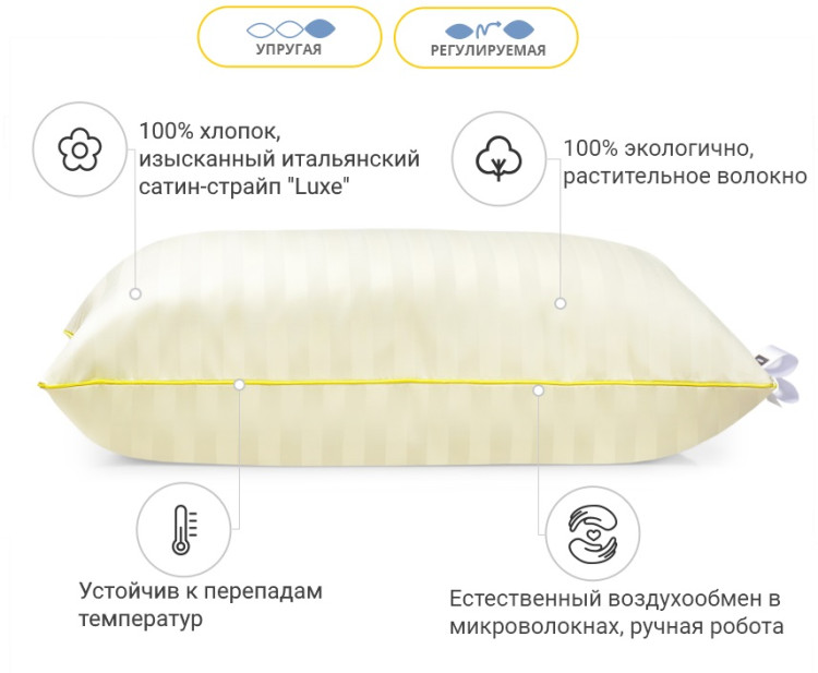 Подушка хлопковая Mirson Carmela Hand Made 60x60 см, №1452 упругая