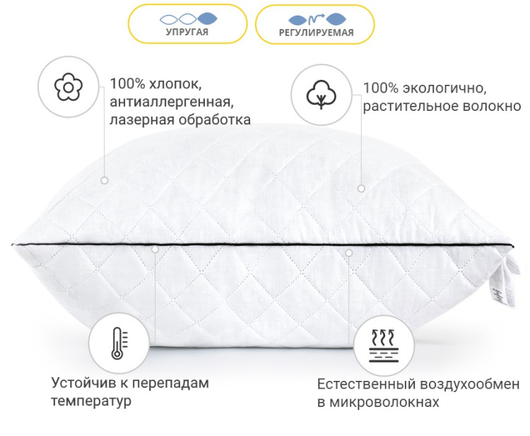 Подушка бавовняна Mirson Royal Pearl 40x60 см, №1455 пружна